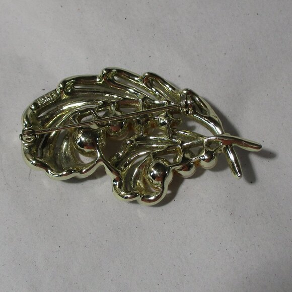 Gorgeous Vintage Signed Lisner Palm Leaf & Pearl Pin - Picture 2 of 2